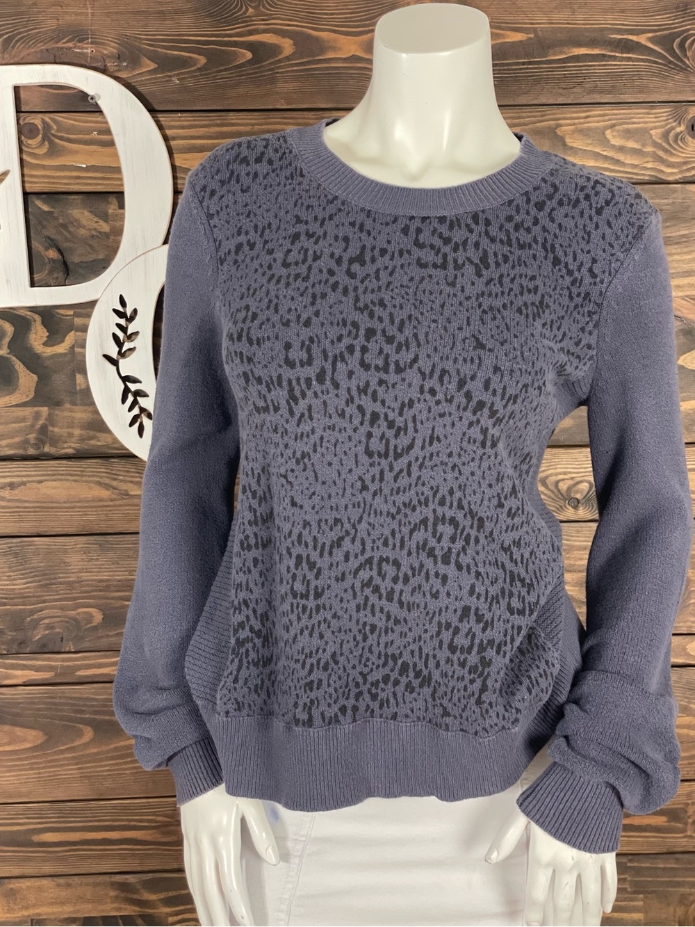 Rebecca Taylor | Cheetah Leopard Ribbed Knit Animal-Print Crewneck Sweater Steel
